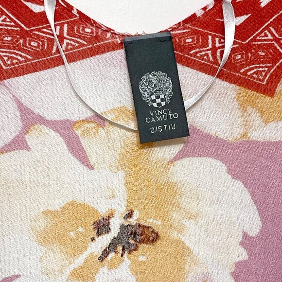 New Vince Camuto‎ Floral Print Tassel Trim Ruana in Pink Red One Size - Picture 8 of 9